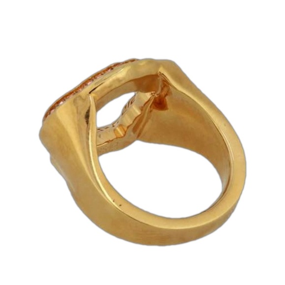 Versace Gold w Pink Crystals Embellished Medusa Greca Ring - NEW - Picture 2 of 5